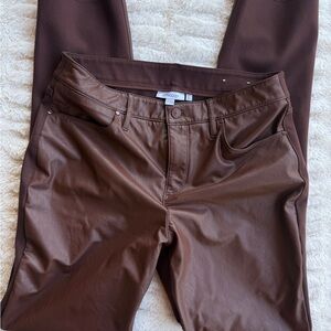 Chico's Chocolate Brown Faux Leather Pants Double Sided Dress Pants Size 8 Tall